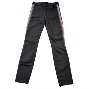 Mother High Waisted Looker Ankle Fray Guilty Glitter Racer Stripe Skinny Size 25